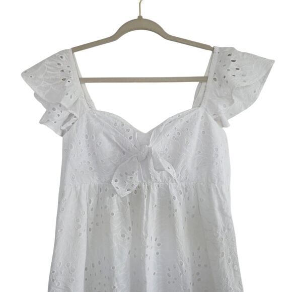 Lilly Pulitzer White Cotton Eyelet Embroidered Flutter Sleeve Midi Dress Size 14 - Picture 9 of 11